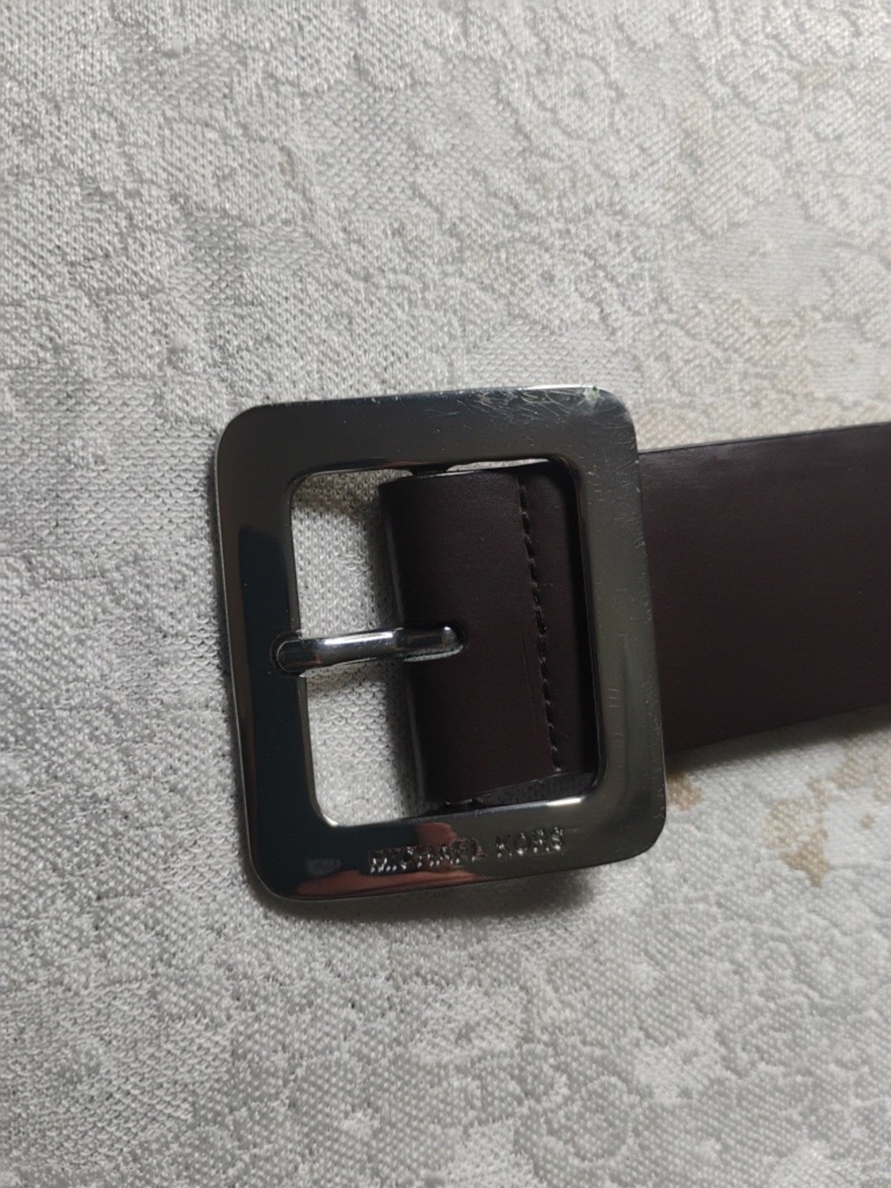 Men's Brown Leather Belt Michael kors with Silver Square Buckle